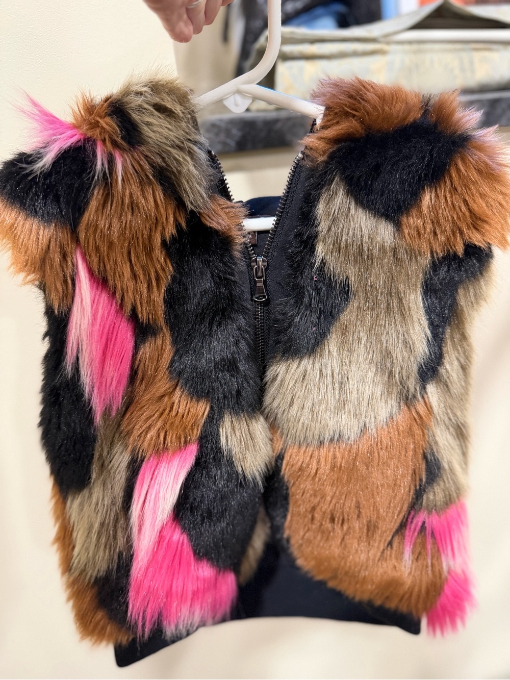 Imoga Girls Multicolor Faux Fur Patchwork Vest with Pink Accents